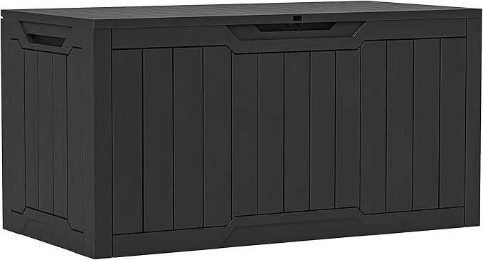 YITAHOME 100 Gallon Resin Deck Box, Weather Resistant Outdoor Storage Box, Lockable Indoor Outdoor Storage for Supplies and Essentials, Black