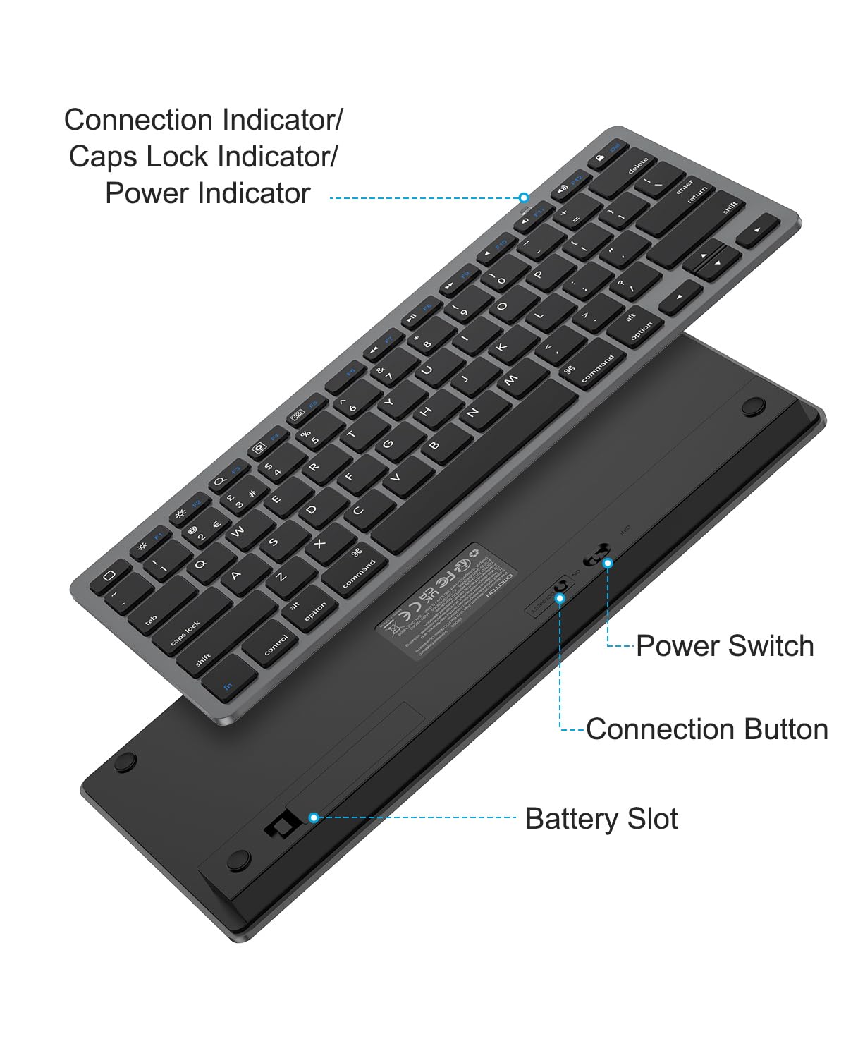 OMOTON Bluetooth Wireless Keyboard for iOS Compatible with iPad Pro/Air/Mini, iPhone and More, UK QWERTY Keyboard Layout, Space Grey
