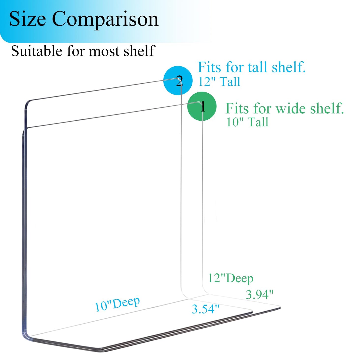 Lebouri Shelf Dividers for Closet Organization: 12" Tall x 10" Deep Acrylic Closet Shelf Dividers for Clothes Sweater Purse - Clear Organizers and Storage Separators for Home Space Saver Enthusiasts