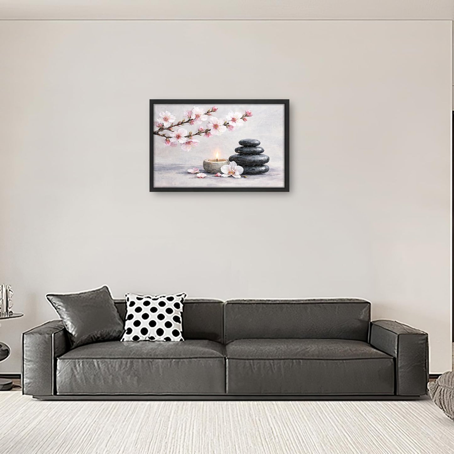 Framed Zen Stones Wall Art Yoga Meditation Picture Wall Decor Zen Minimalist Canvas Print Painting Neutral Calming Artwork Gifts for Bathroom Spa Room Bedroom Home Decoration 16"x24"