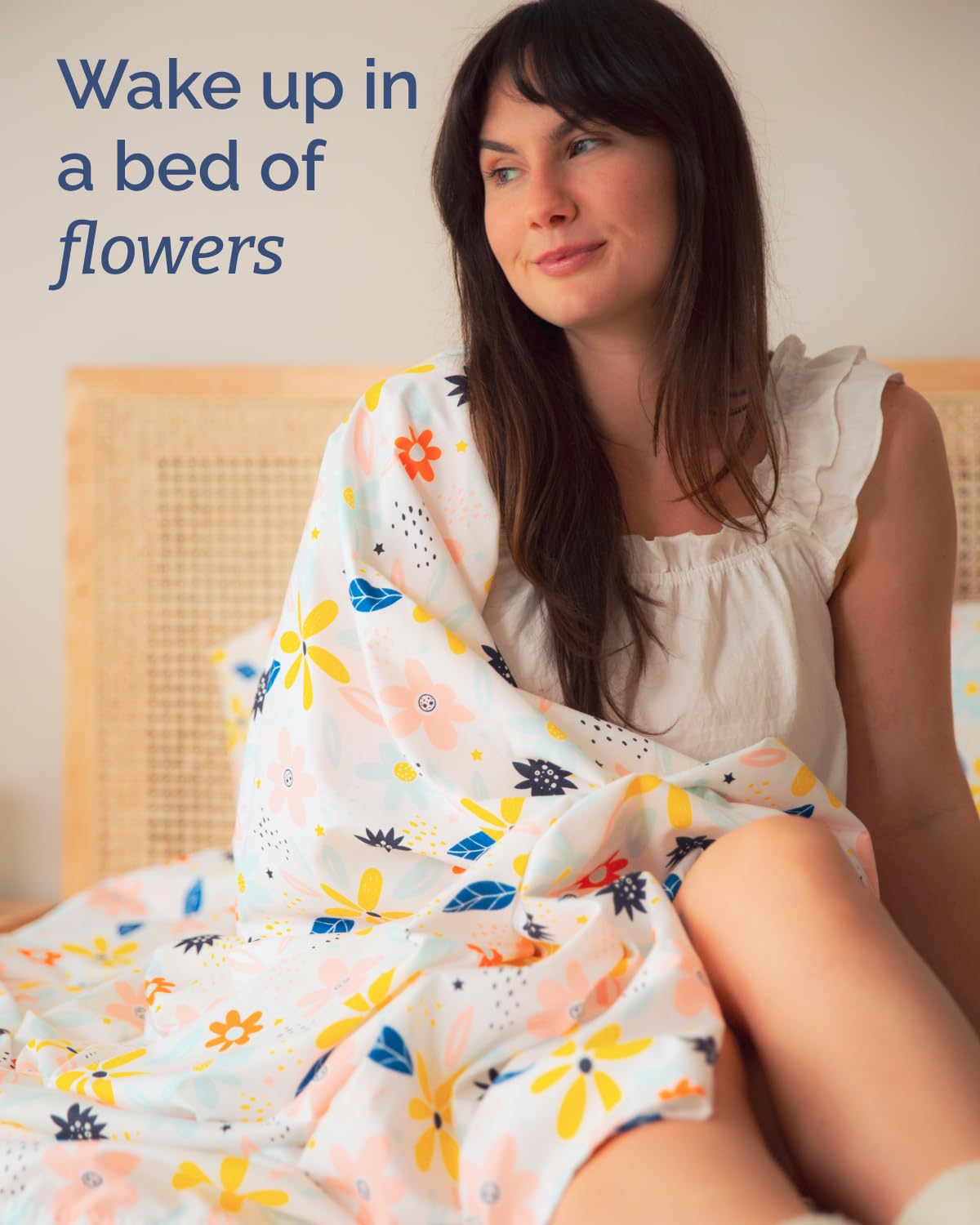 Floral Sheets - Flower Print Bed Sheet Set - 1 Flat, 1 Fitted & 2 Pillowcases w/ Deep Pockets - Comfy, Cozy, Wrinkle & Fade Free - Boho Botanical Bedding - Soft, Breathable & Cooling - Full Size Set