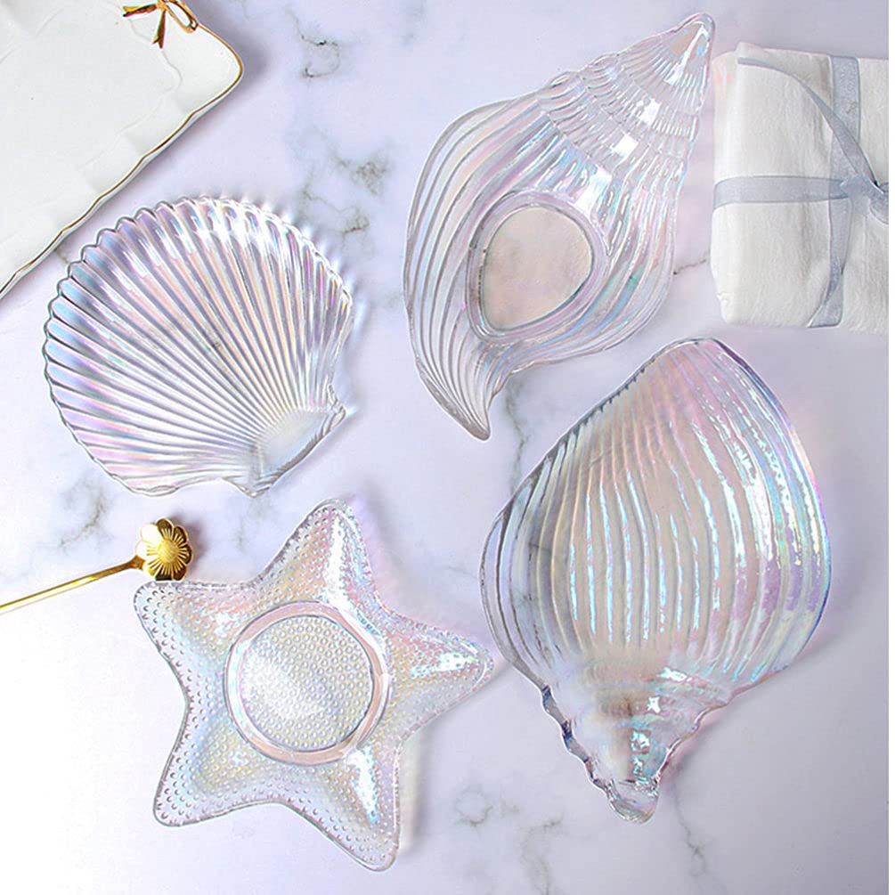 DOITOOL Sea Shell Bowl Glass Salad Plate Sauce Dishes Sushi Plate Dessert Plate Appetizer Plate Fruit Plate Serving Dishes for Home Kitchen