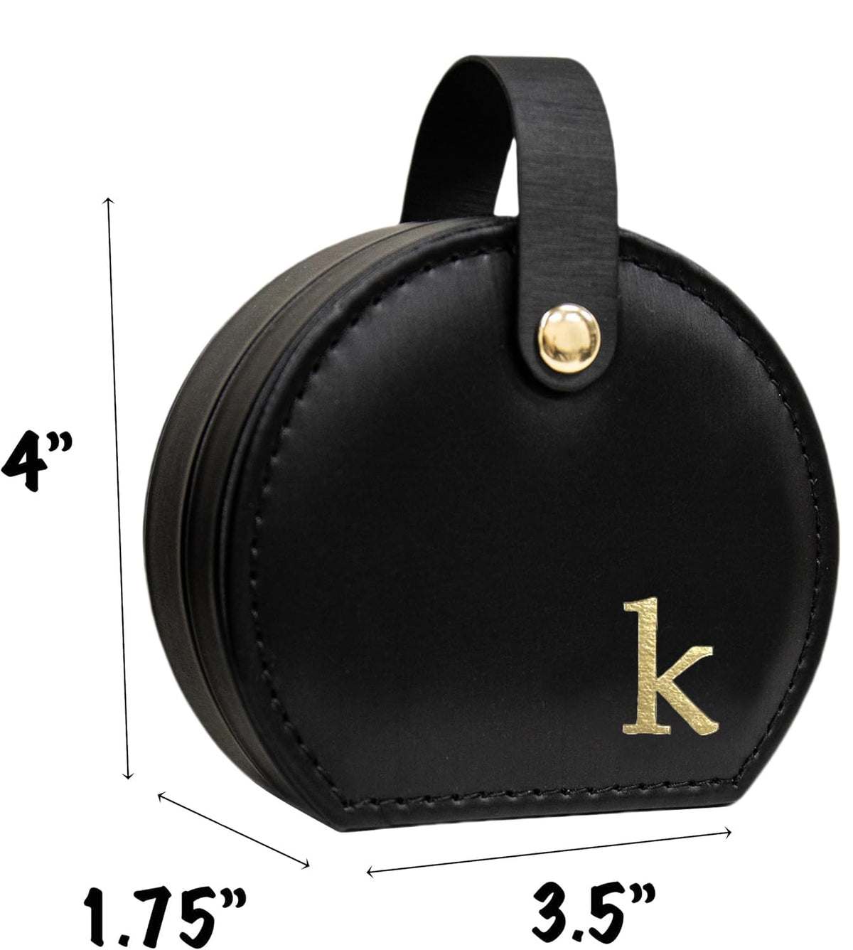 COLLECTIVE HOME - Travel Jewelry Case, Elegant Half-Moon Design with Gold Monogram, Detachable Handle, Personalized Accessory Organizer, Gift for Fashion-Forward Women and Teens, Black (k)
