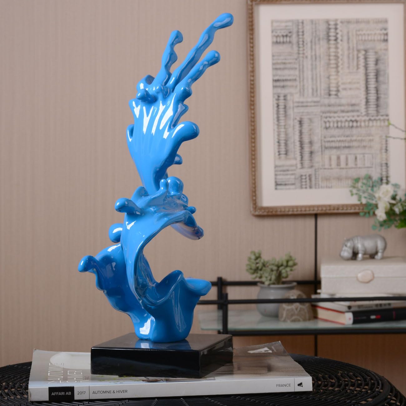 HAUCOZE Modern Sculpture Decor Abstract Sea Wave Figurine Home Art Table Centerpiece Gift for Bedroom Living Room Polyresin 16.1 Inch