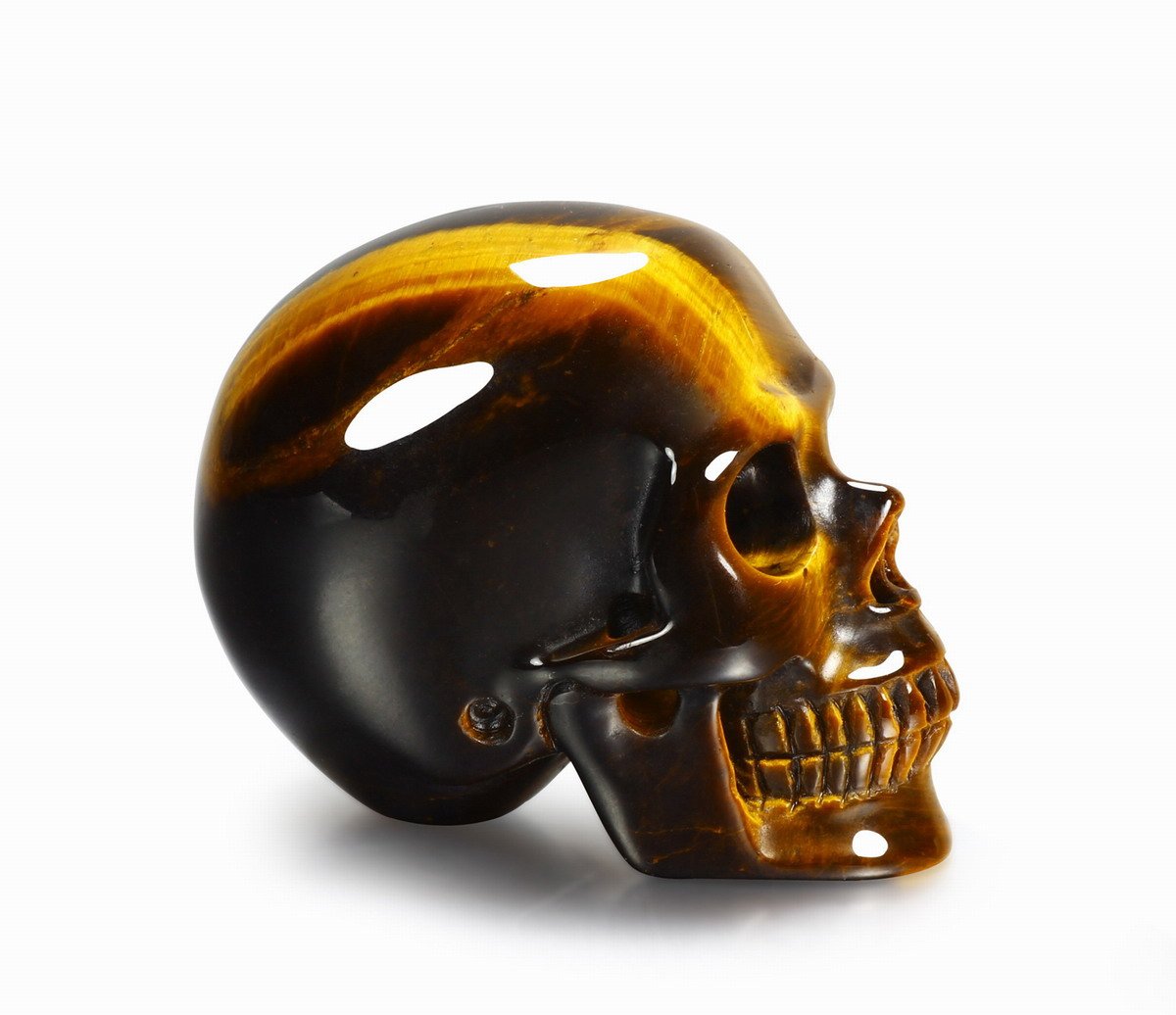Skullis 2.0" Gold Tiger Eye Crystal Skull, Hand Carved Gemstone Fine Art Sculpture, Reiki Healing Stone Statue.780A