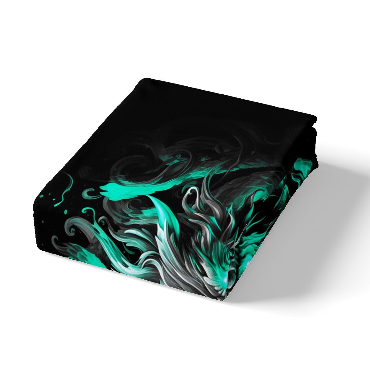 Dragon Fitted Sheet Queen Size,Blue Green Flame Dragon Bed Sheets for Kids Boys Men Adult Bedroom Decor,Magical Wildlife Animals Bedding Set Luxury Cool Deep Pocket Sheet 3Pcs,2 Pillowcases