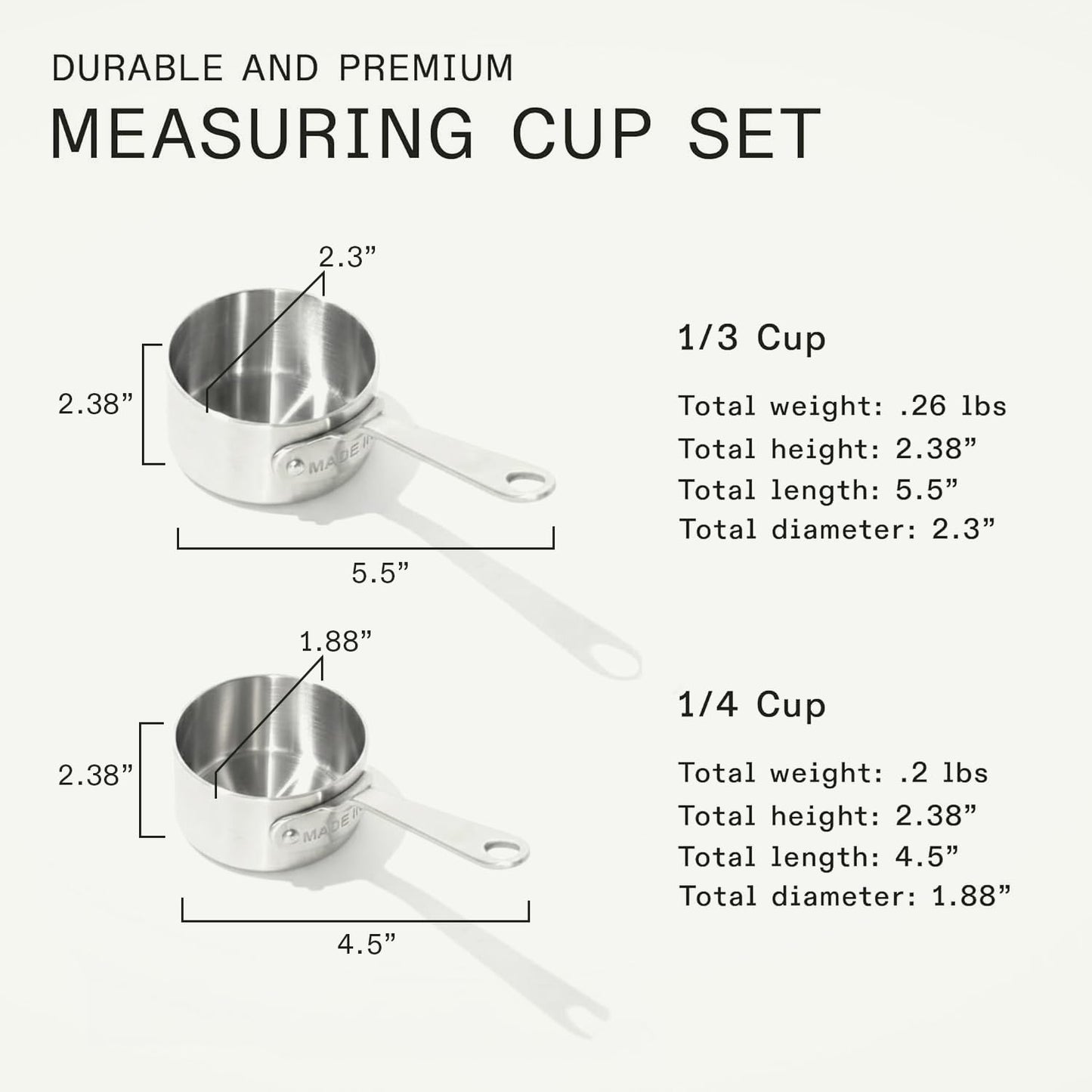 Made In Cookware - Measuring Cup Set - Stainless Steel - Stackable - Dishwasher Safe