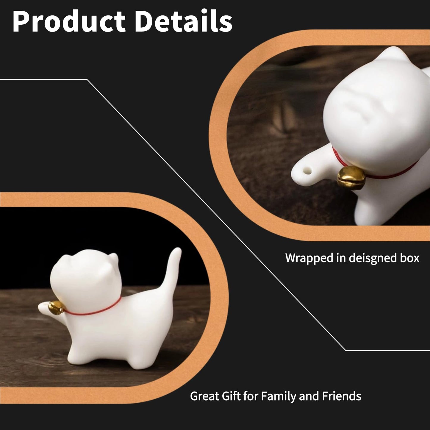 Upgraded Package Incense Holder Handmade Ceramic Cat, Incense-Stick Holder with Sticks, Bamboo Mat and Brass Incense Stand, Cute Cat Insence Burner Holder for Meditation Yoga Massage Home Decor Gift