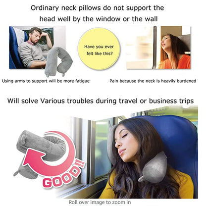 Hxcxrst travel pillow-Twist memory Foam Neck Pillow Support Pillow, used for neck, chin, waist and leg support-suitable for home travel, airplanes, buses, trains，Adjustable, Bendable Roll Pillow