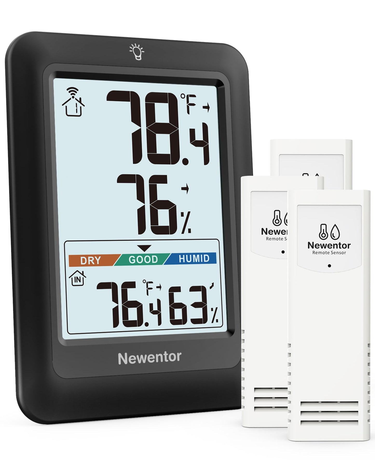 Newentor Indoor Outdoor Thermometer Wireless, Weather Stations Wireless Indoor Outdoor, Outdoor Thermometers for Patio House, Black with 1 Sensor