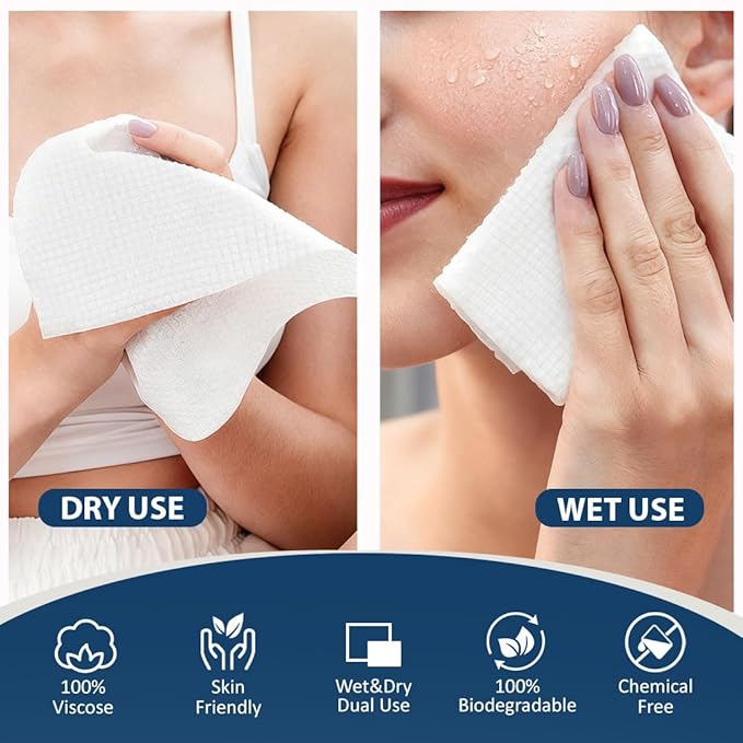 GLIMGLINT Face Towels, Biodegradable Makeup Remover Dry Wipes, Super Soft Clean