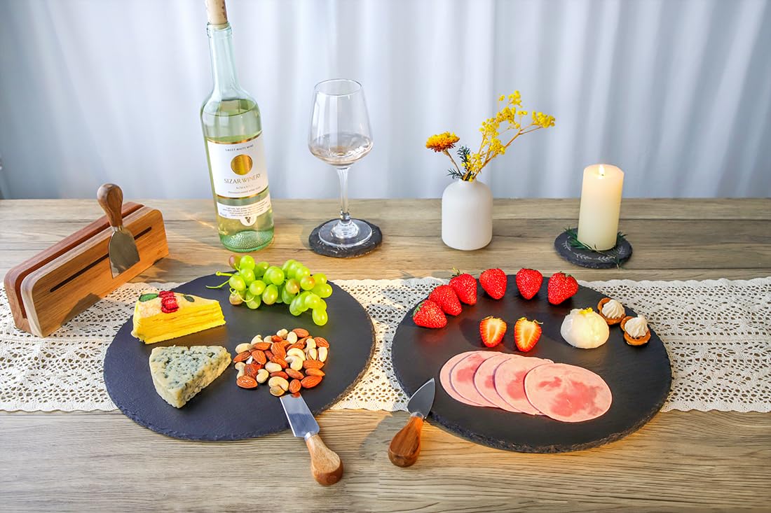 LiWiBet Natural Slate Cheese Charcuterie Board 12Inch, Premium Serving Platter for Charcuterie, Cheese, Appetizers | Placements Black Slate for Laser Engraving Rustic Kitchenware & Entertaining