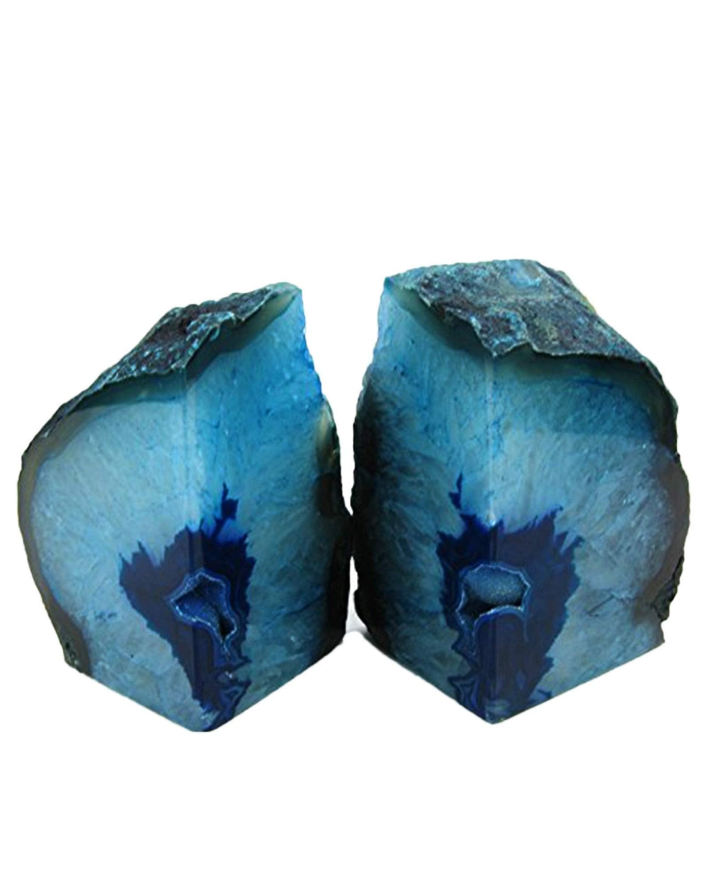 AMOYSTONE Teal Agate Bookends 2-3 lbs & Rose Quartz Book Ends 3-4 lbs for Home Office