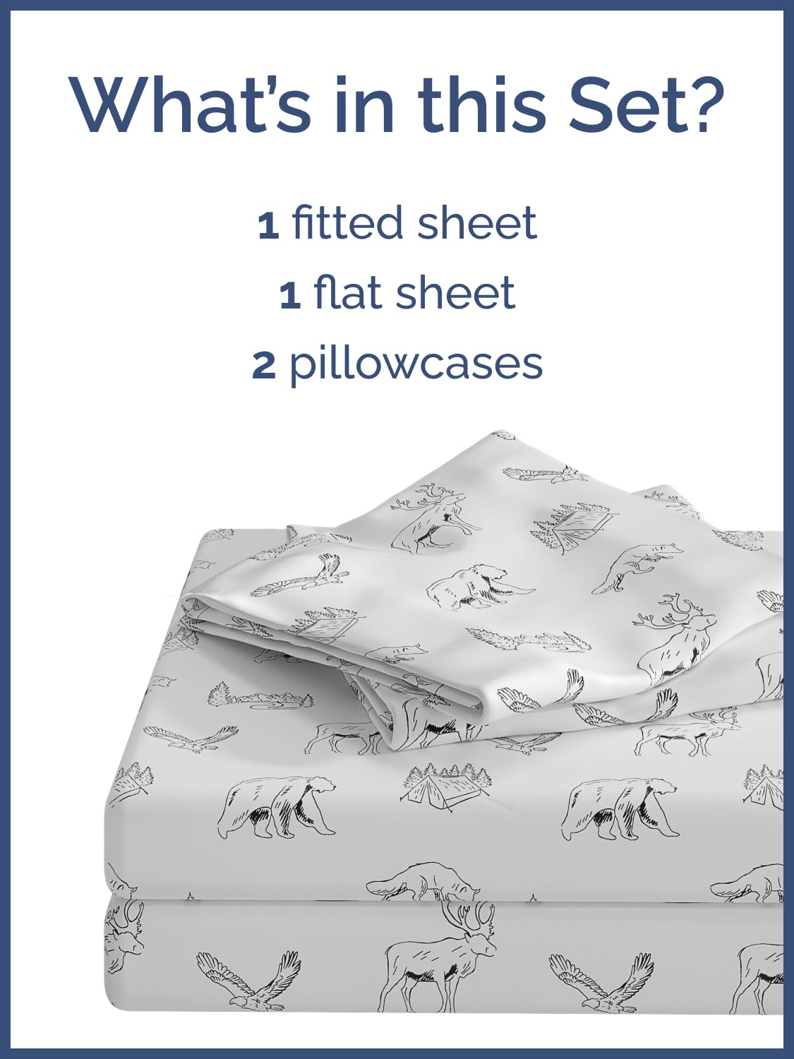 Kids Queen Size Bed Sheet Set - 4 Piece Kids Loft Bed Sheets - Wildlife Forest Themed Bedding - Soft, Cute and Cozy - Breathable and Machine Washable - Animal Bed Set for Boys, Girls, Teens & Toddlers