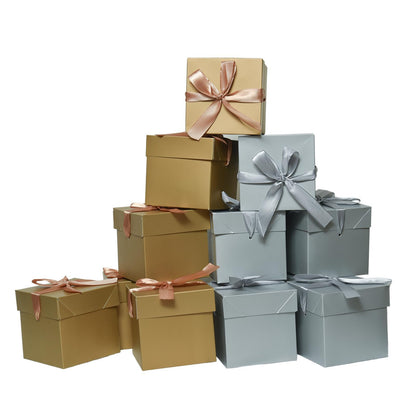 GP SUP 6 Pcs Gold & 6 Pcs Silver Gift Boxes with Lids for Birthdays, Easter, Father's Day, Women's Day,Graduation and All Occasions, (12-Count, Finish Size 6'' x 6''x 6'')
