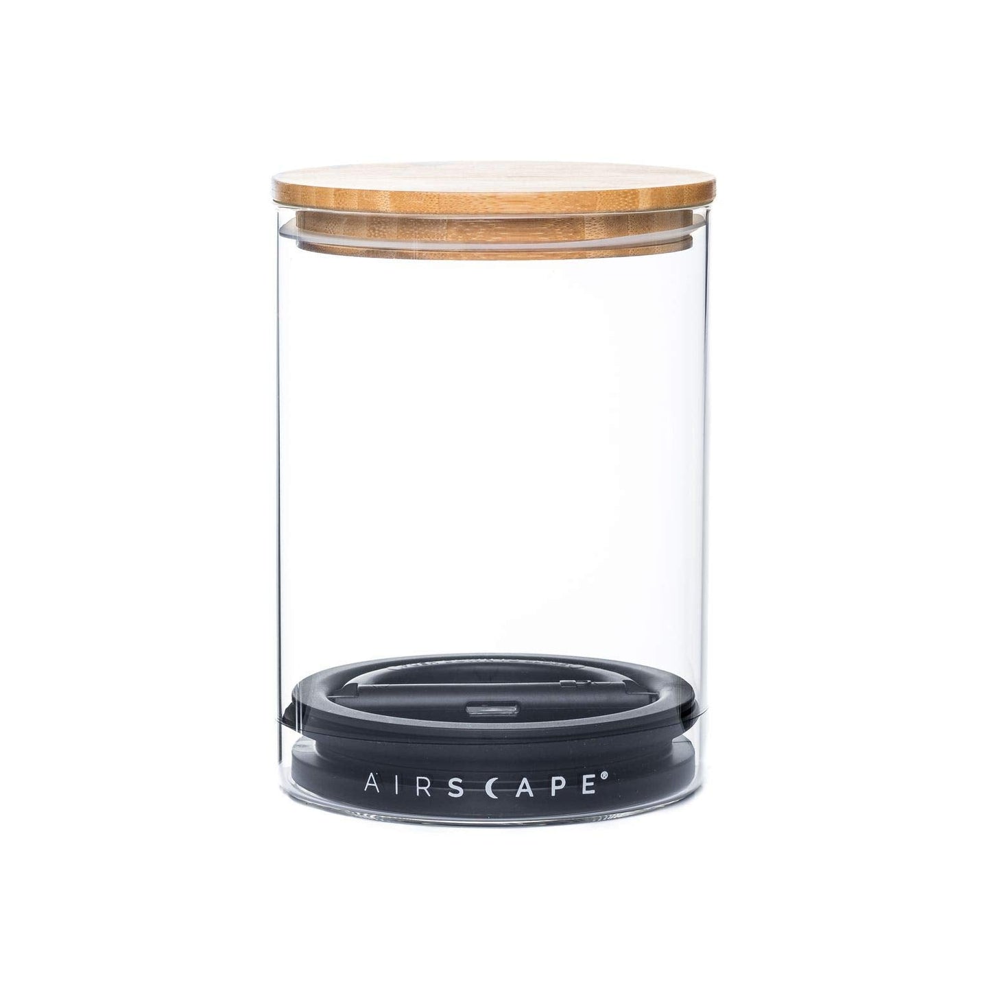AirScape Glass Food Storage Canister - Glass Storage With US Patented Airless Inner Lid & Bamboo Top Lid - Preserves Food Freshness (Medium 7-Inch)