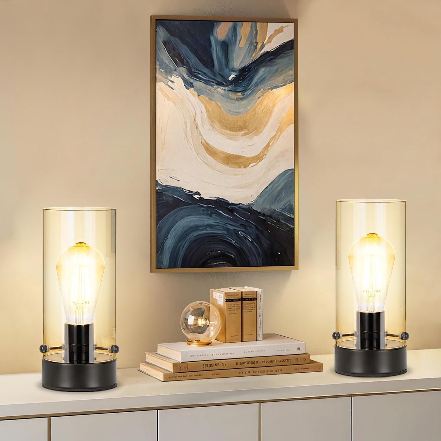 Kukobo Table Lamp for Bedroom, Modern Glass Lamp Bedside Table Lamps for Night Stands with 2700K 6W Glass Bulb,Small Night Light Lamps for Living Room Kids Office Desk Decor Black