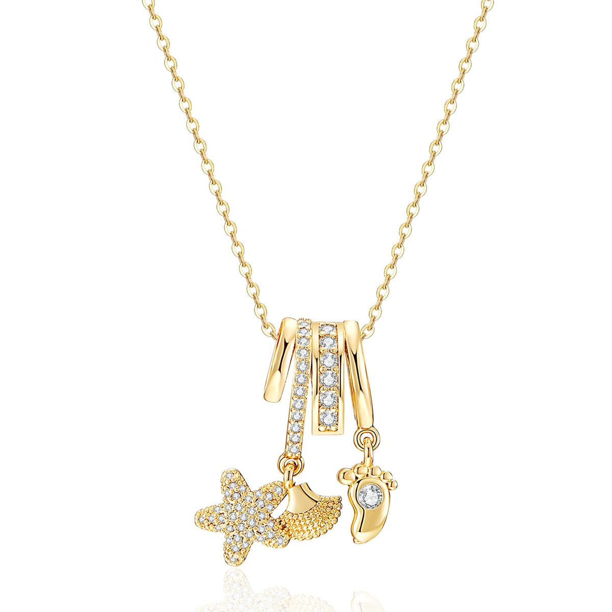 crataly Seashell And Starfish Necklace For Women-Gold Plated CZ Multi-Pendant Ocean Jewelry For Women Valentines Day Mother's Day Christmas Birthday Gifts