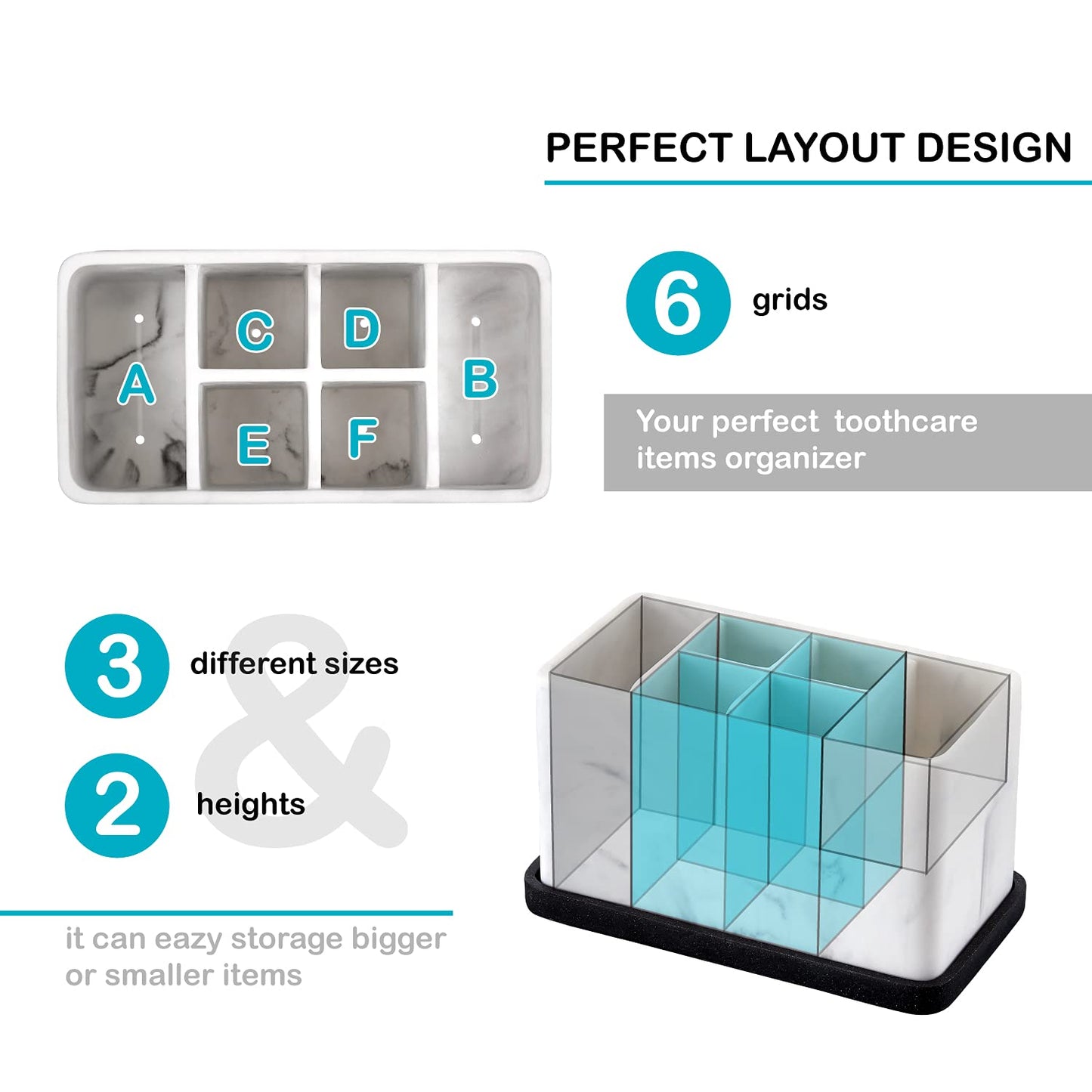 ZCCZ Marble Look Toothbrush Holder for Bathroom Countertop Organizer, Holds Toothpaste, Dental Floss, Razor, Comb, Makeup Brushes, and More, Stylish Bathroom Accessory for Tooth Brushing Essentials