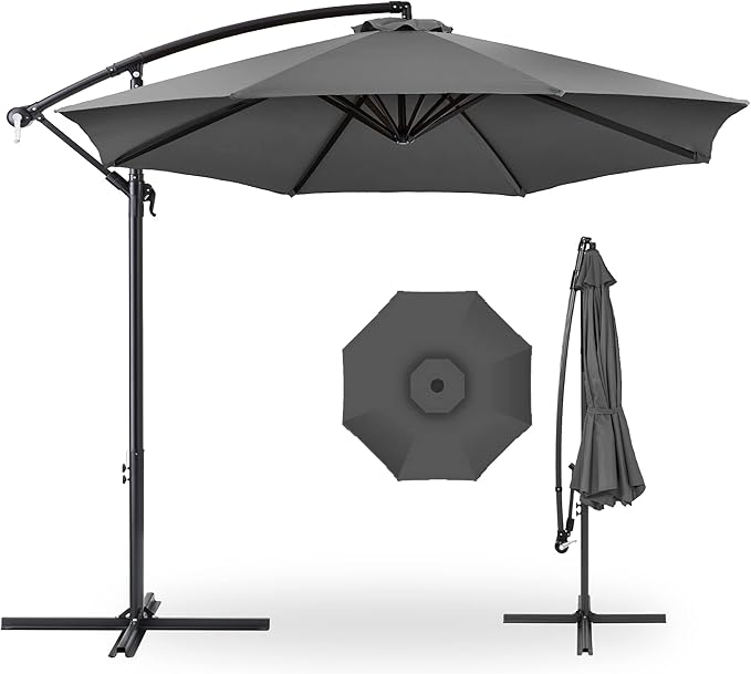 Best Choice Products 10ft Offset Hanging Market Patio Umbrella w/Easy Tilt Adjustment, Polyester Shade, 8 Ribs for Backyard, Poolside, Lawn and Garden - Gray