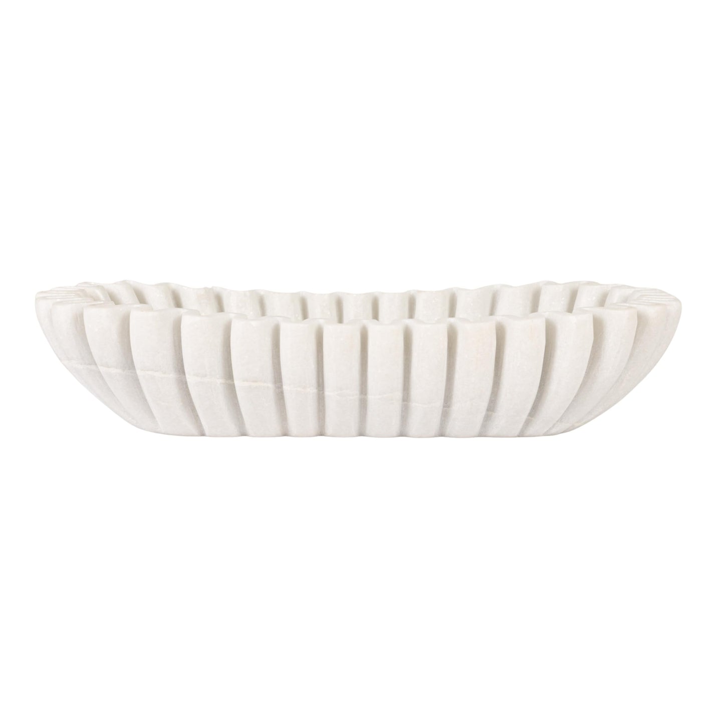 Creative Co-Op Marble Oval Ruffle Bowl, White