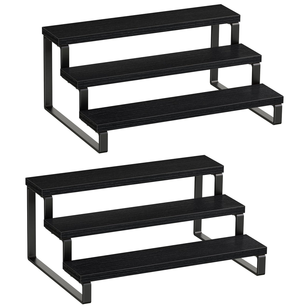 Giikin 3 Tier Spice Rack, Set of 2 Wooden Spice Rack for Countertop, Cabinet Organizer Shelf Kitchen Counter Storage Shelves Cupcake Stand Holder Display Stand, Black