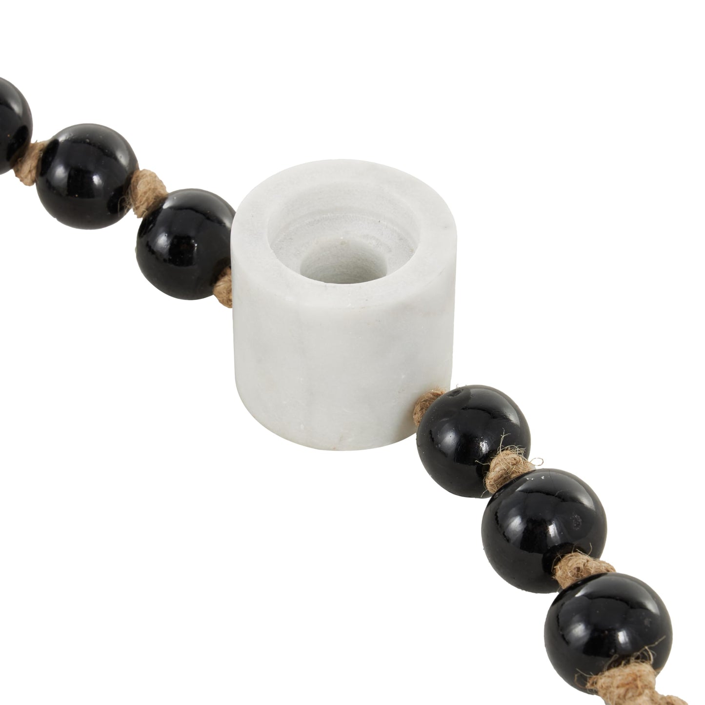 Deco 79 Marble Decorative Candle Holder Garland Candle Stand with Brown Tassel and Black Beads, Candlestick Holder 52" x 2" x 2", White