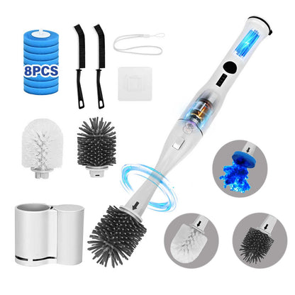 Electric Toilet Brush Scrubber and Holder Set,Electric Toilet Bowl Cleaning Kit with 8 Disposable Refill Heads,Hard Nylon Brush and Soft Silicone Brush