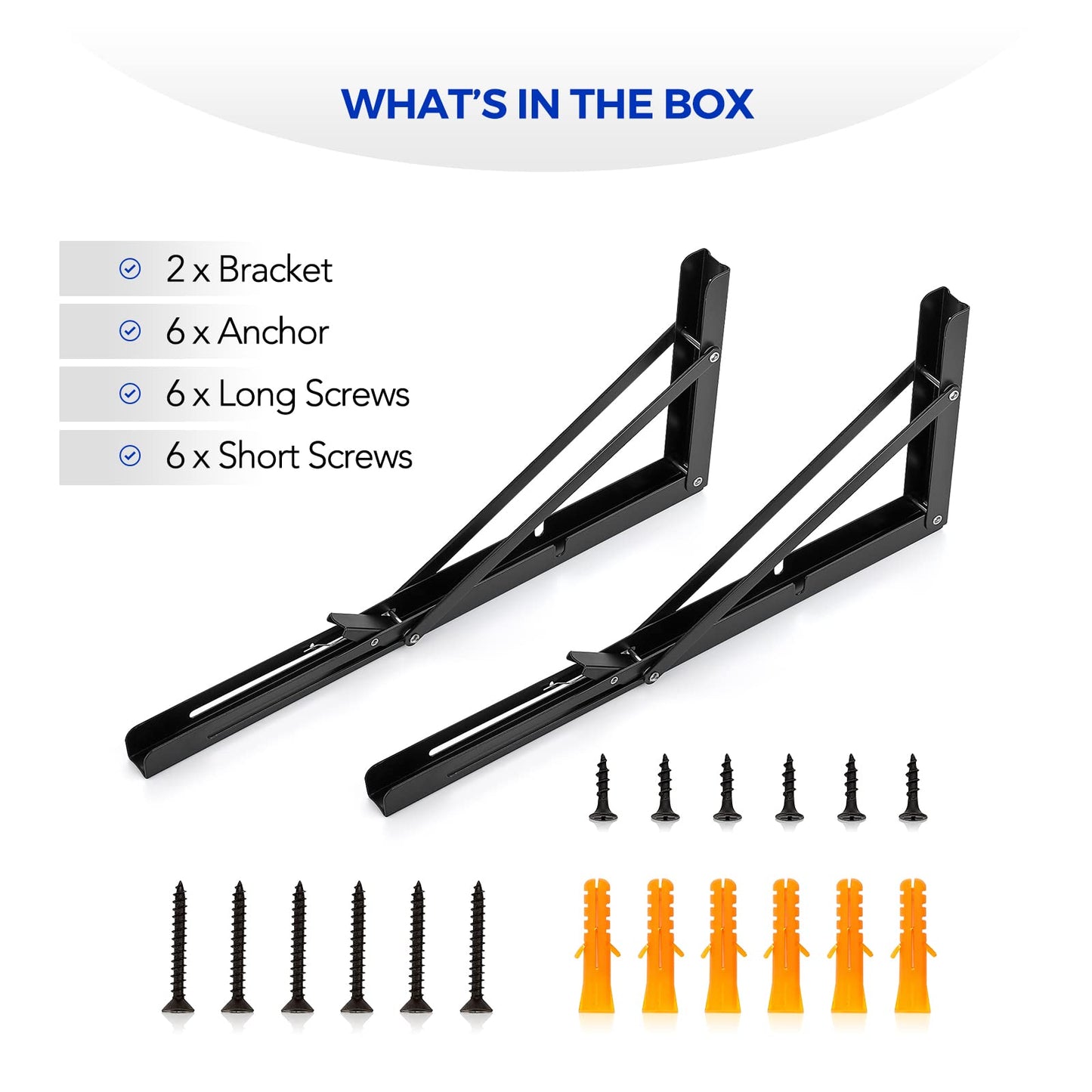 Ravinte 10 Inch Folding Shelf Brackets - Matte Black Collapsible Heavy Duty Brackets for Table Bench - Space Saving, 2 Pack ﻿