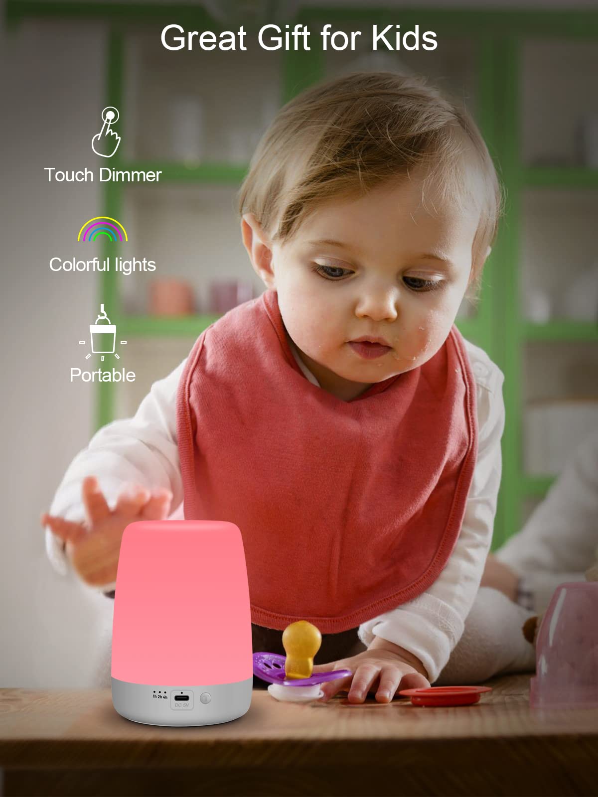 YYDSKIT Night Light for Kids & Nursery - Rechargeable Touch Lamp, Portable Nursing Lamp with Soft & Warm Light for Newborn, 3 Timers, Up to 200H