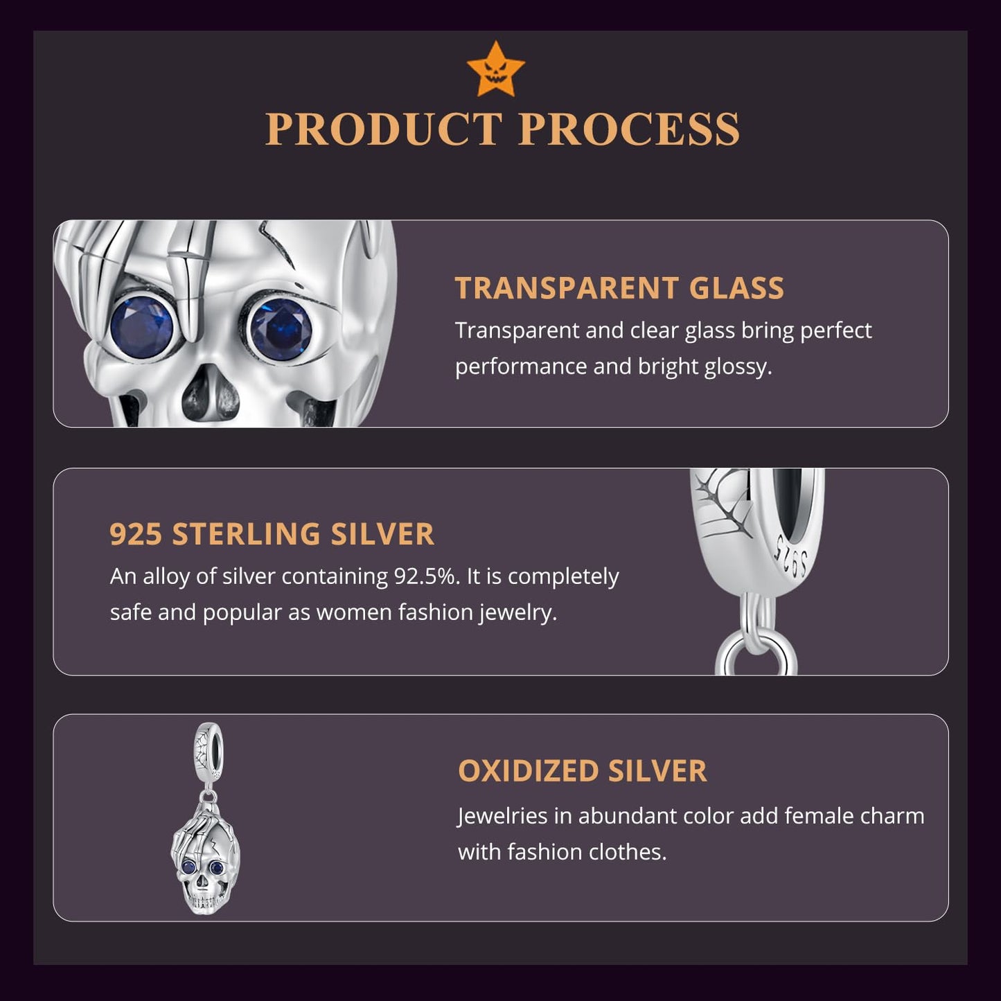 RUKYF 925 Sterling Silver Skull Charms for Bracelet and Charm Necklaces,Womens Bead Charms for Jewelry Making Gift for Women,Halloween Day, Christmas Day,Graduations