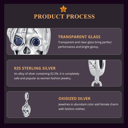 RUKYF 925 Sterling Silver Skull Charms for Bracelet and Charm Necklaces,Womens Bead Charms for Jewelry Making Gift for Women,Halloween Day, Christmas Day,Graduations