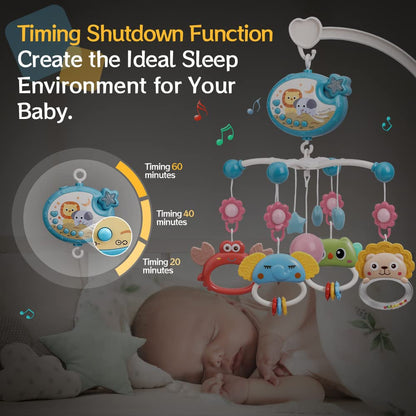 Mini Tudou Baby Musical Crib Mobile with Star Projection & Timing Function,Remote Control Music Box with Muisc & Night Lights,Hanging Rotating Animal Rattles for Kids,Toy for Newborn 0-24 Months