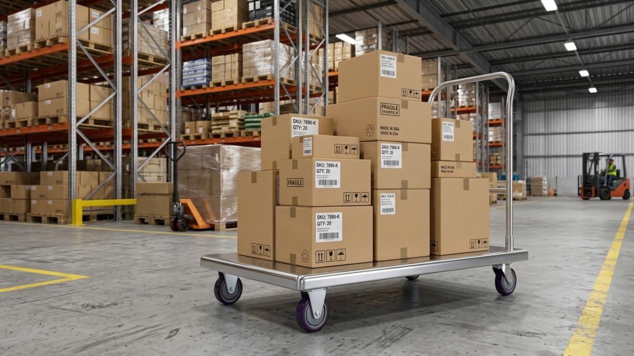 AmGood Stainless Steel Platform Cart. 24 in. Wide x 48 in. Long x 34 in. High. Push Dolly Flatbed Cart with Handle
