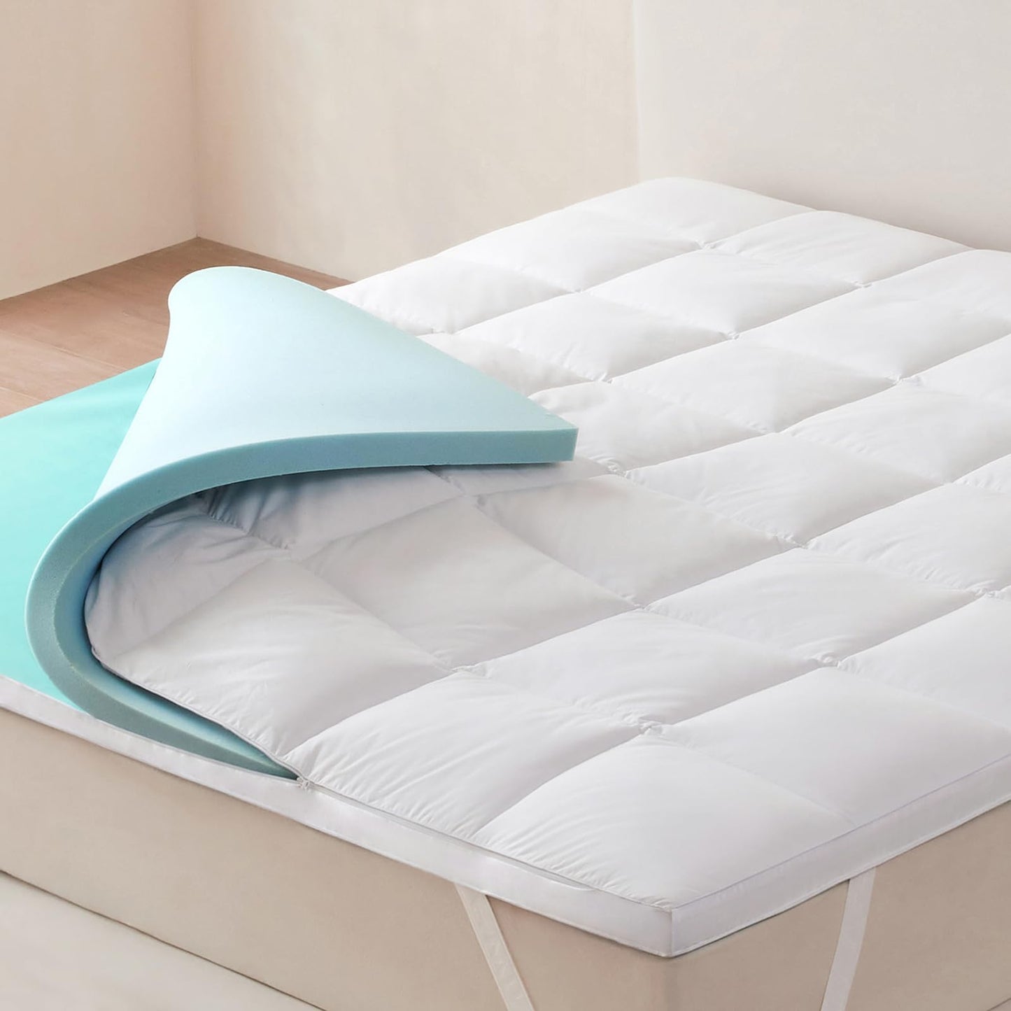LeWinBedding Dual Layer 2 Inch Memory Foam Mattress Topper Twin Size, 1.5 Inch Cooling Gel Memory Foam and 0.5 Inch Goose Down Fibers Mattress Pad Cover for Pressure Relieving(39"x75")