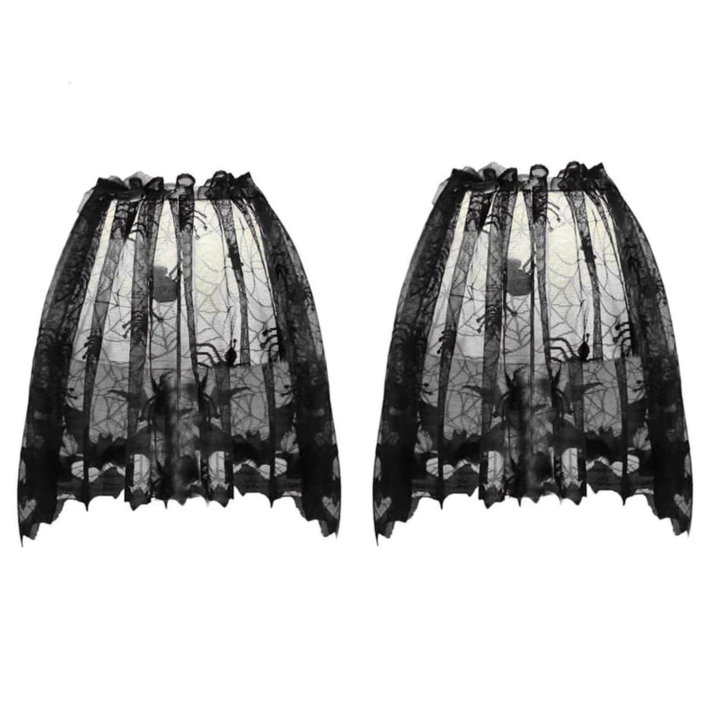 Orgrimmar 2 PCS Halloween Spider Web Lamp Shades Topper Lace Cobweb Window Door Fireplace Mantle Scarf Cover with 2 PCS Ribbon for Halloween Themed Party Decoration, 20" x 60"