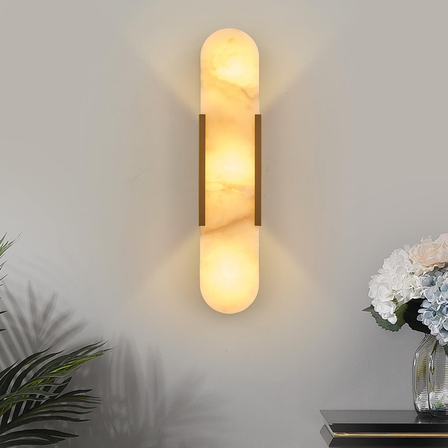 VANZARLA Modern Gold Wall Sconces for Living Room, Marble Sconce Wall Light Fixtures for Bedroom, Alabaster Sconce Lighting for Entryway Bathroom, 1 Pack