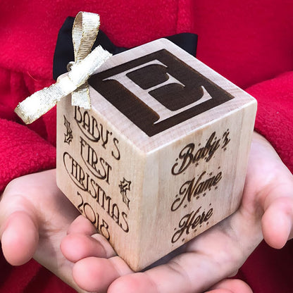 Baby’s First Christmas Ornament 2025 – Personalized Wooden Keepsake Block with Name & Year – Custom Engraved for Newborn Boy or Girl