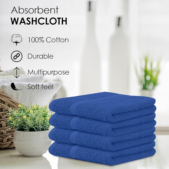 Avalon Towels Cotton Washcloths – Size 12x12 Inches, 100% Ring Spun Cotton