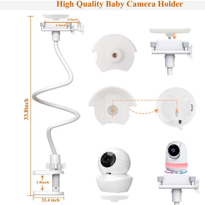 Derebir Baby Camera Monitor Mount Holder Compatible with Babysense ‎V43_2CAM and MaxView 2CAM Camera Baby Flexible Baby Monitor Mount Stand (33.7 inch)