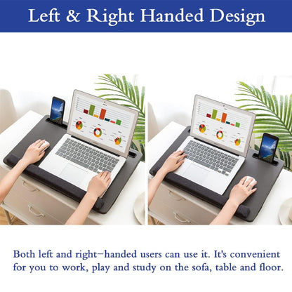 HLead Lap Desk Home Office Lap Desk Portable Laptop Desk for Left Right - Handers with Whole Mouse Pad Wrist Pad Dual Cushion Phone Tablet Slots Fits Up to 17 Inch Laptops