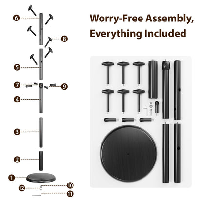 Taitiy Solid Wood Coat Rack Freestanding Coat Tree with 10 Hooks for Bedroom, Livingroom, Entryway, Sturdy Coat Hanger Stand for Hats, Coats, Scarves, Handbags, Purses