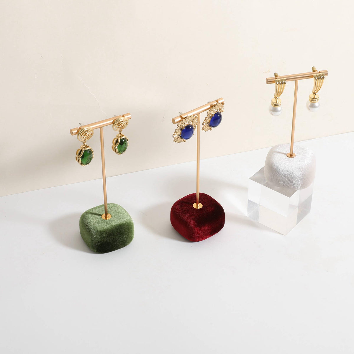 CHISTOR Velvet Earring T Bar Stand Jewelry Display, Earring Display Holder for Selling, Jewelry Storage Organizer【Green】