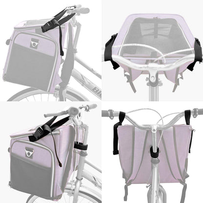 BARKBAY Dog Bike Basket Carrier, Expandable Foldable Soft-Sided Dog Carrier, 2 Open Doors, 5 Reflective Tapes, Pet Travel Bag, Safe and Easy for Small Medium Cats and Dogs (Purple)