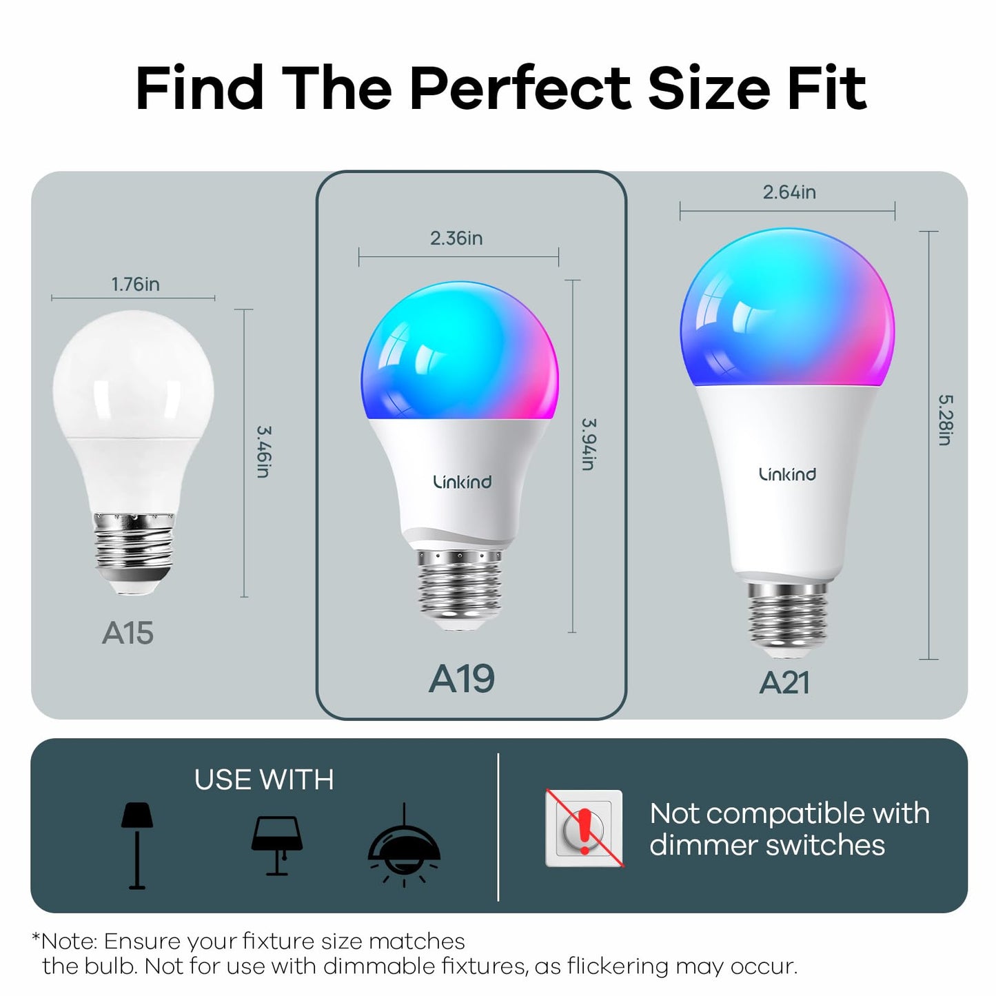 Linkind Smart Light Bulbs, Smart Bulb That Work with Alexa & Google Home, LED Light Bulbs Color Changing, 104 Preset Scene, Music Sync, A19 E26 2.4GHz RGBTW WiFi Bluetooth Light Bulb 60W, 800LM, 4Pack