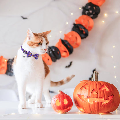 PUPTECK Halloween Bow Tie Cat Collar with Bell - Breakaway Safety 3-Pack, Adjustable Bowtie Kitten Collars for Boy & Girl Cats, Puppies, Bunnies and Small Pets, Cute Costume Accessory