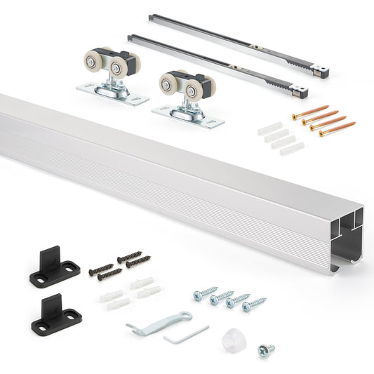 MaxxGeek 4FT/48in Sliding Pocket Door Hardware and Track Set,Soft Close Aluminum Box Sliding Door Rail Track Kit,Smoothly and Easy to Install,48" Track Kit for 23"-24" Wide Single Door