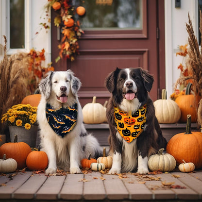 Raisingwell Halloween Dog Bandanas - 2 Pack Bat & Pumpkin Pattern Dog Bibs - Reversible, Washable & Durable - Suitable for Small to X-Large Breeds - Unisex