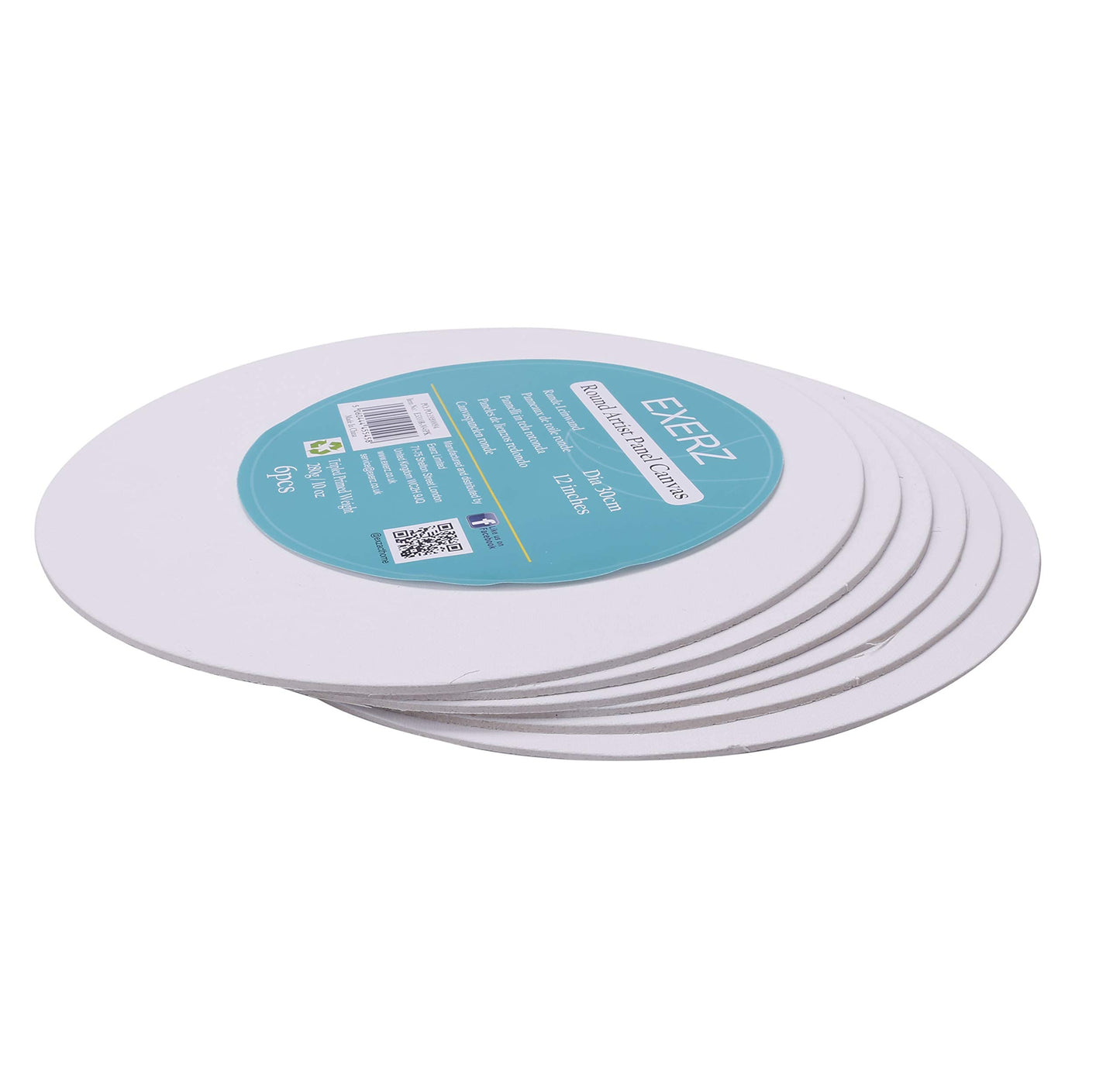 Exerz 30cm Round Canvas Panels 6pcs/ 3mm 280gsm 100% Cotton/Diameter 30cm Blank Artist Canvas Board/Triple Primed/Acid Free/Medium Grain - Oil & Acrylic