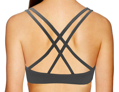 AKAMC Women's Medium Support Cross Back Wirefree Removable Cups Yoga Sport Bras, Pack of 3, Black/White/Grey,X-Large